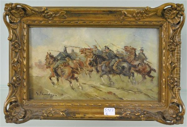 Cavalier A La Charge Oil Painting by Gustave Flasschoen