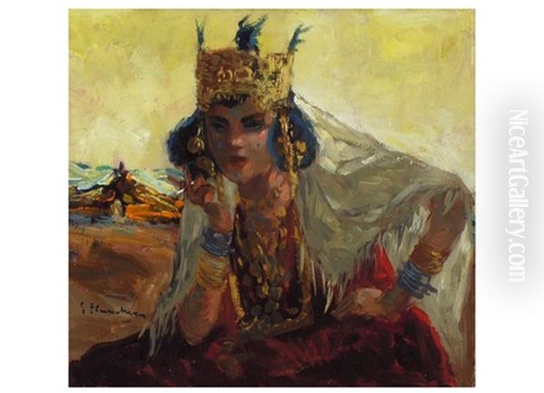 Orientalische Prinzessin Mit Krone Und Reichem Schmuck Oil Painting by Gustave Flasschoen