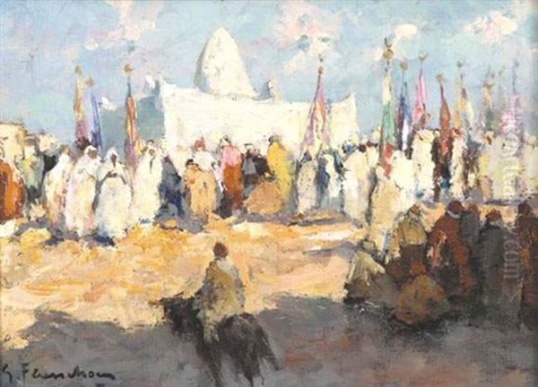 Procession Devant Le Marabout Oil Painting by Gustave Flasschoen