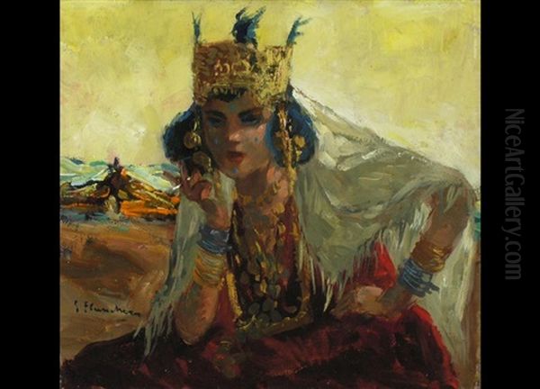 Orientalische Prinzessin Mit Krone Und Reichem Schmuck Oil Painting by Gustave Flasschoen