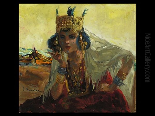 Orientalische Prinzessin Mit Krone Und Reichem Schmuck Oil Painting by Gustave Flasschoen