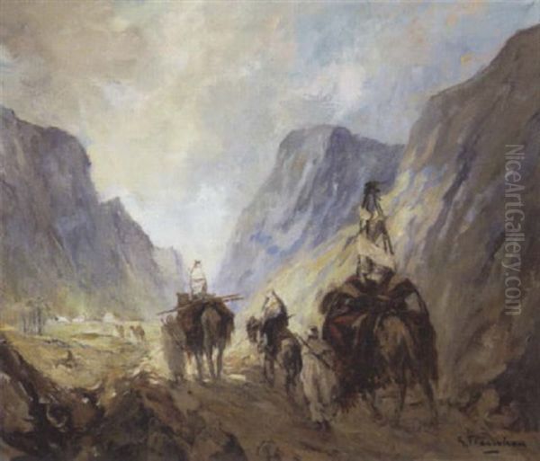 La Caravane Dans La Montagne Oil Painting by Gustave Flasschoen