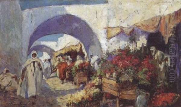 Rue Souika A Constantine Oil Painting by Gustave Flasschoen