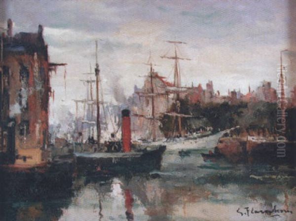 Cour Du Port A Amsterdam Oil Painting by Gustave Flasschoen