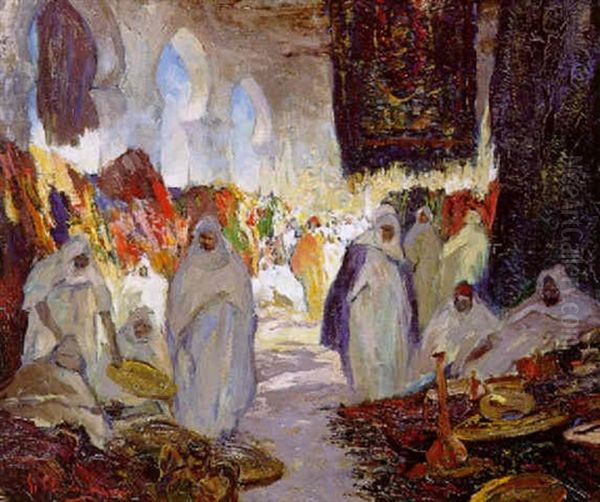 Foule Au Grand Bazar Oil Painting by Gustave Flasschoen