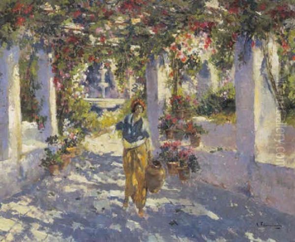 Pergola Onder De Zuiderse Zon Oil Painting by Gustave Flasschoen