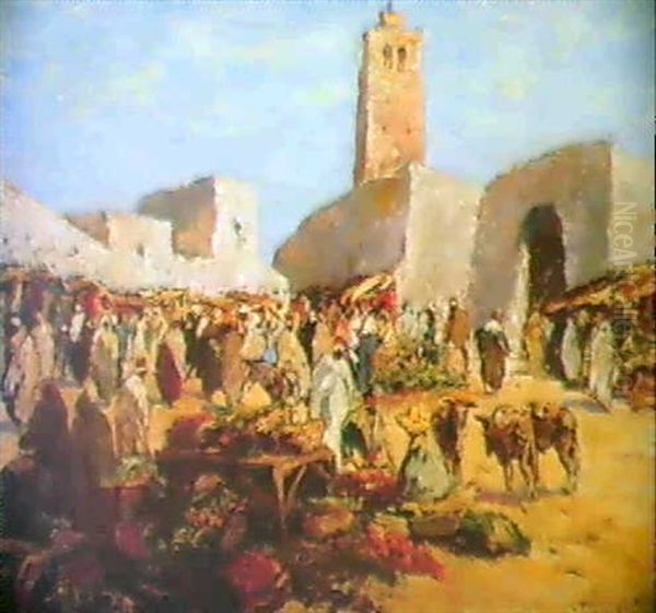 Marche A Marrakech Oil Painting by Gustave Flasschoen