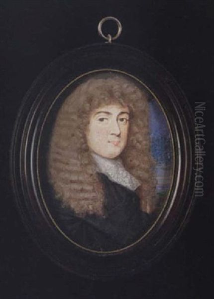 Jasper Churchill Wearing Full-bottomed Wig, Black Robes And White Lace Jabot Oil Painting by Thomas Flatman