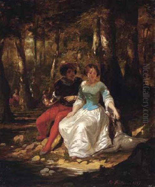 Liebespaar Im Wald Oil Painting by Richard Edmund Flatters