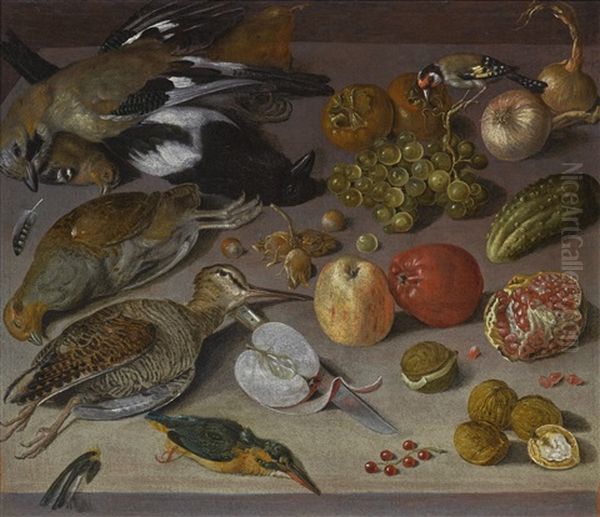 Still Life With Birds, Fruit And Nuts by Georg Flegel