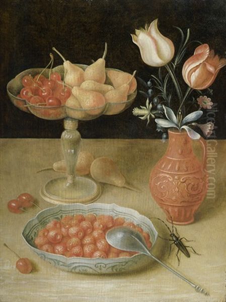 Fruchtestilleben Mit Wanli-schale, Erdbeeren Und Tulpen Oil Painting by Georg Flegel