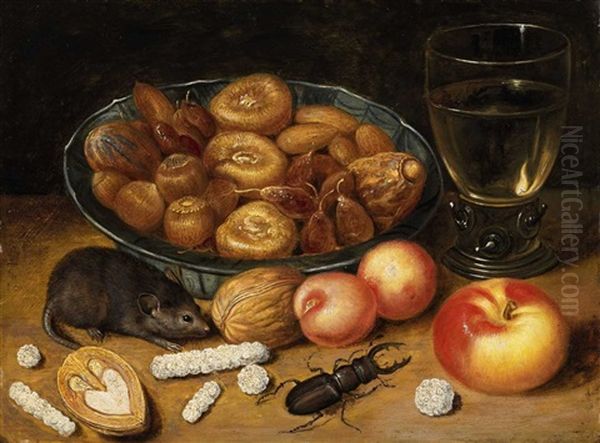 Fruit Still Life With Mouse And Stag Beetle Oil Painting by Georg Flegel