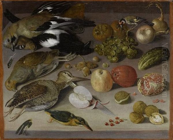 Fruchte- Und Gemusestilleben Mit Vogeln Oil Painting by Georg Flegel