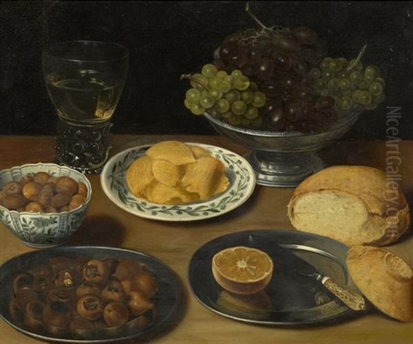 Fruhstuck Mit Trauben, Nussen, Kastanien Und Brot Oil Painting by Georg Flegel