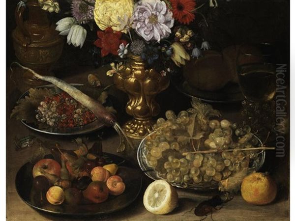 Stillleben Mit Blumenstraus Und Obst Oil Painting by Georg Flegel