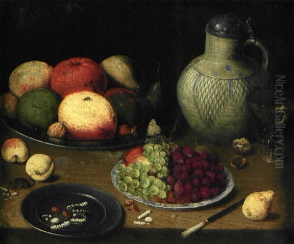 Nature Morte Aux Raisins, Pommes Et Cruche Oil Painting by Georg Flegel