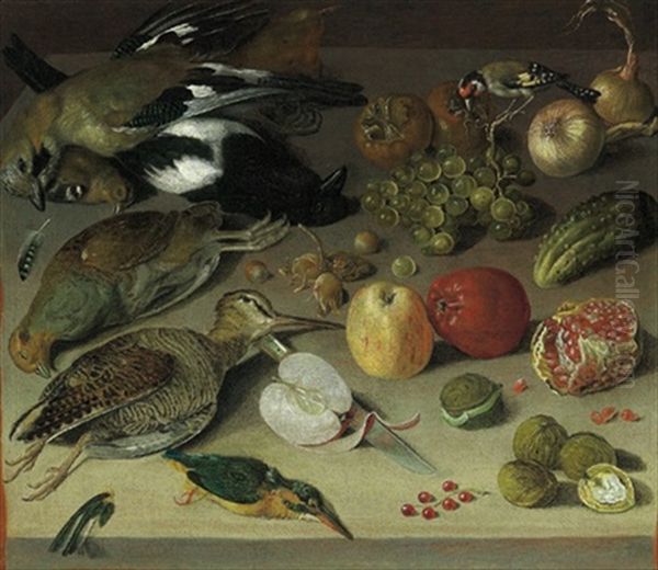 Stillleben Mit Fruchten, Erlegtem Federwild Und Einem An Den Fruchten Pickenden Stieglitz Oil Painting by Georg Flegel