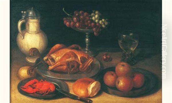 Nature Morte A La Coupe D'orfevrerie Remplie De Verreries, Rohmer Monte Et Fruits Dans Une Niche Oil Painting by Georg Flegel