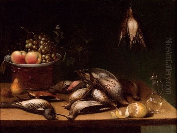 Stillleben Mit Wachteln, Obstteller, Karaffe Und Zitrone Oil Painting by Georg Flegel