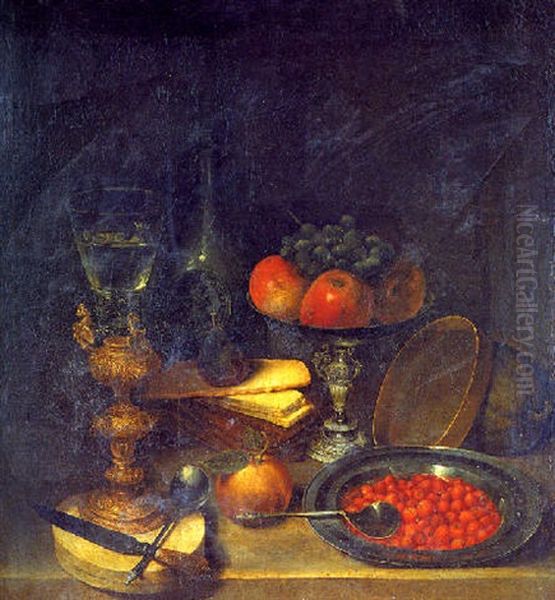 Nature Morte A La Piece D'orfevrerie, A La Coupe De Fruits Et Autres Victuailles Oil Painting by Georg Flegel