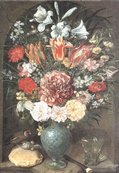 Still Life Of Lilies, Tulips, Roses And Other Flowers Oil Painting by Georg Flegel