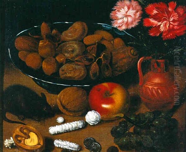 Nature Morte Avec Mulot, Coupe De Fruits Secs, Fruits Et Vase D'oeillets Oil Painting by Georg Flegel