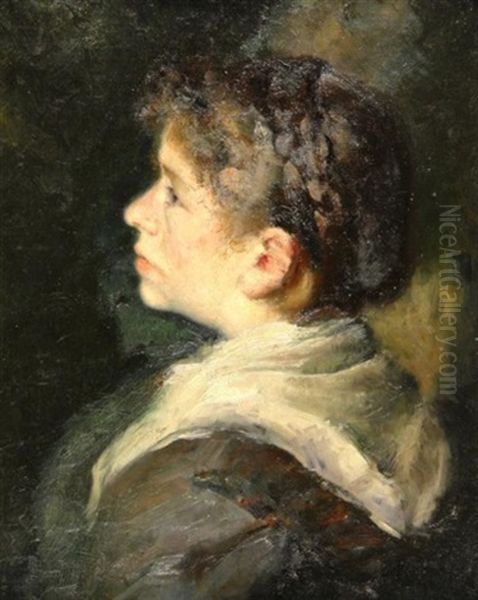 Brustportrat Einer Jungen Bauerin Im Profil, Das Dunkle, Geflochtene Haar Hochgesteckt Oil Painting by Philipp Fleischer