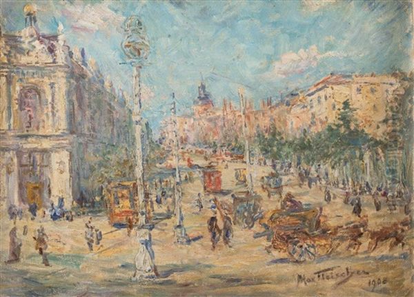 Belebter Stadtplatz Oil Painting by Max Fleischer