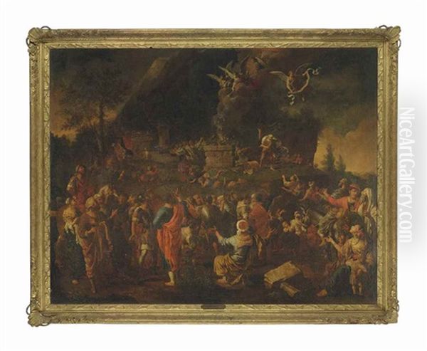 The Sacrifce Of Elijah On Mount Carmel Oil Painting by Bertholet I Flemal