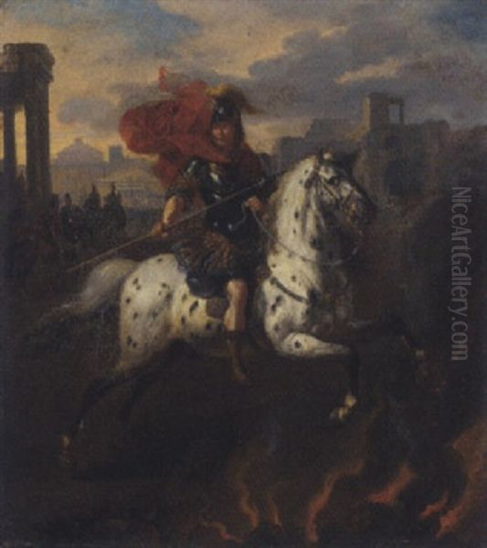 Marcus Curtius Oil Painting by Bertholet I Flemal