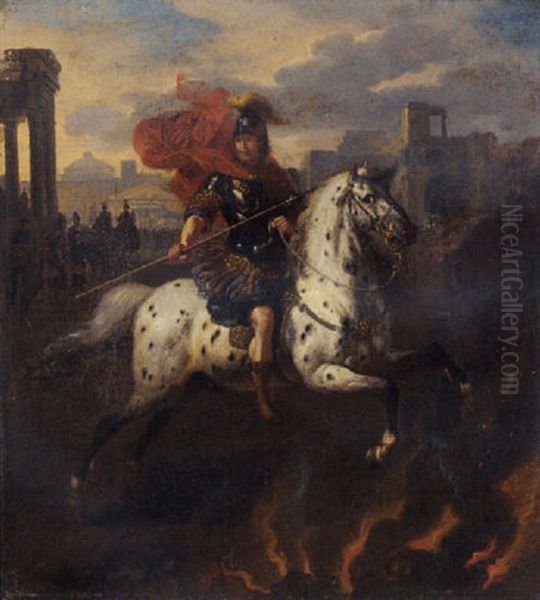 Marcus Curtius Oil Painting by Bertholet I Flemal