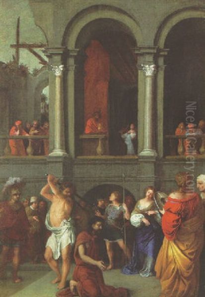 The Beheading Of John The Baptist, With Salome Receiving The Head From Herod On A Gallery Beyond Oil Painting by Bertholet I Flemal