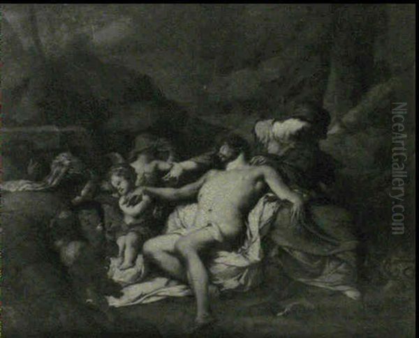 Le Christ Mort Pleure Par La Vierge Et Les Anges Oil Painting by Bertholet I Flemal