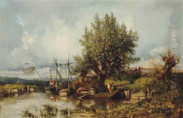 Angling On The River Oil Painting by Camille Flers