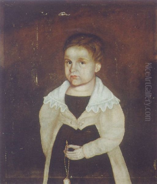 Portrait Of A Boy Holding A Watch On A Chain Oil Painting by Aaron Dean Fletcher