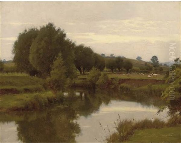 The Old Avon From Nafford, The Malvern Hills In The Distance Oil Painting by Blandford Fletcher