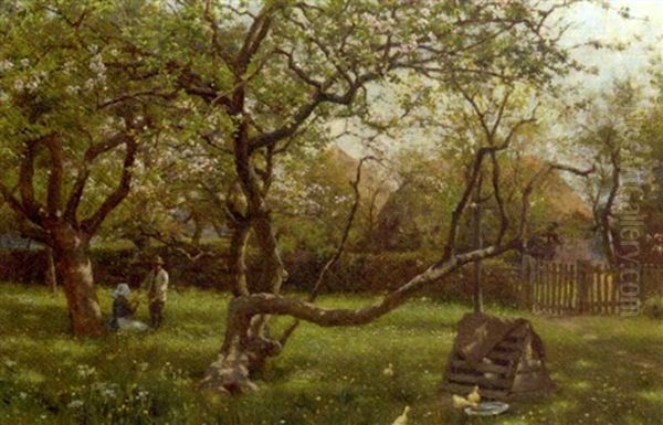 In The Orchard Oil Painting by Blandford Fletcher