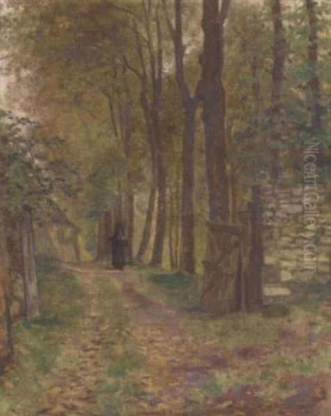 A Faggot Gatherer On A Country Lane Oil Painting by Blandford Fletcher