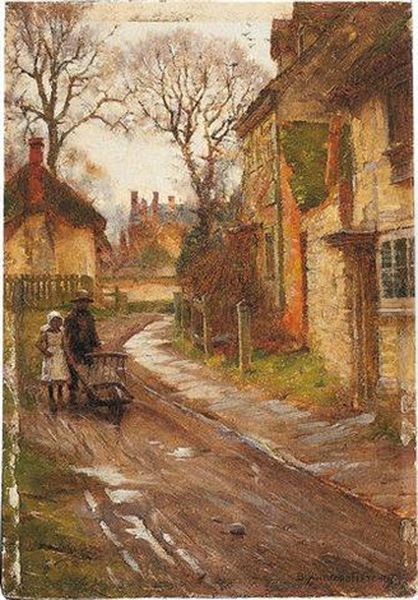 Village Scene Oil Painting by Blandford Fletcher