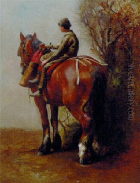 A Boy On A Shire Horse Oil Painting by Blandford Fletcher