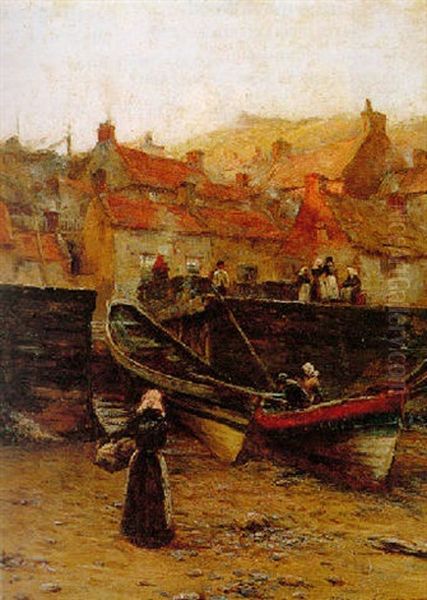 Evening On The Beach, Staithes Oil Painting by Blandford Fletcher