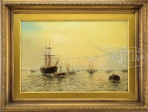 Ships In Harbor At Sunrise Oil Painting by Edward Henry Eugene Fletcher