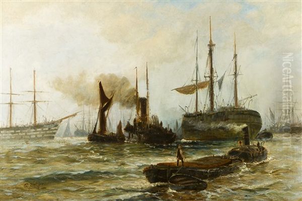 On The Thames Oil Painting by Edward Henry Eugene Fletcher