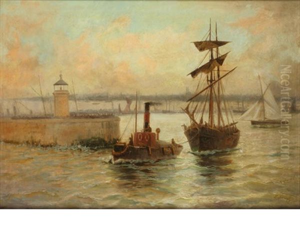 Sail And Steam Oil Painting by Edward Henry Eugene Fletcher