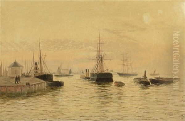 Bateaux Anglais Dans Un Port (pair) Oil Painting by Edward Henry Eugene Fletcher