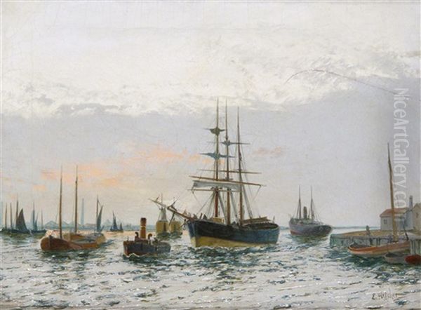 Estuary Scene With Shipping (pair) Oil Painting by Edward Henry Eugene Fletcher