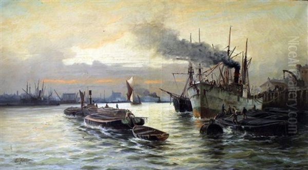 On The Thames At Limehouse Oil Painting by Edward Henry Eugene Fletcher