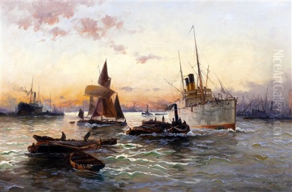 Shipping On The Thames Oil Painting by Edward Henry Eugene Fletcher