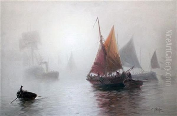 Shipping In The Mist Oil Painting by Edward Henry Eugene Fletcher