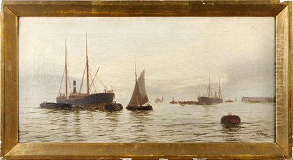 Harbor Scene Oil Painting by Edward Henry Eugene Fletcher